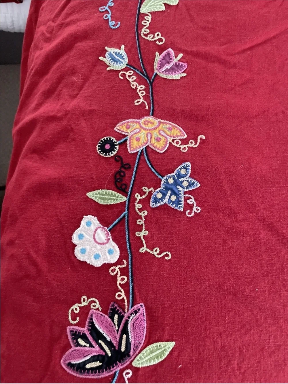 Pottery Barn Red Embroidered Floral Duvet Cover